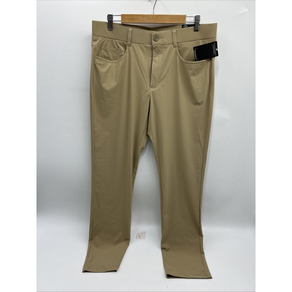 NEW Callaway Men’s Golf Pants Flat Front Stretch Size 34x32 Chinchilla TAN